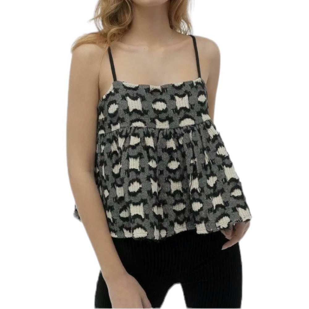 UO KIMCHI BLUE LUCY EMPIRE TOP JAQUARD FRINGE SIZE M